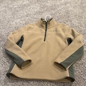 Vineyard Vines Boy’s Zip-Up Fleece Pullover in Tan and Olive